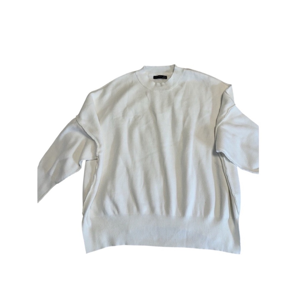 Black Tape Ribbed Knit Tunic Sweater‎ Top Size L White Exposed Seams Oversize